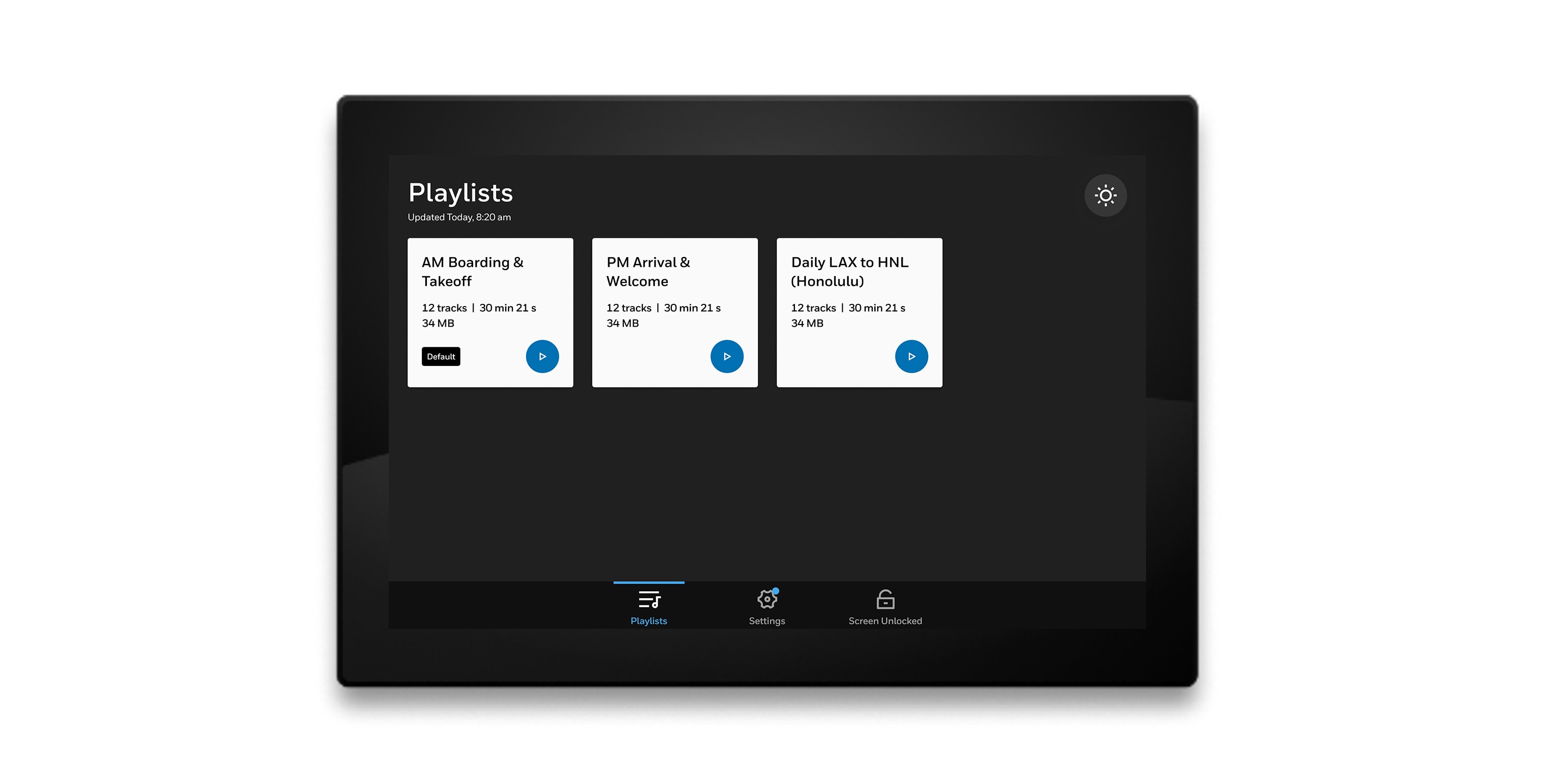 Playlist cards displayed on a tablet screen