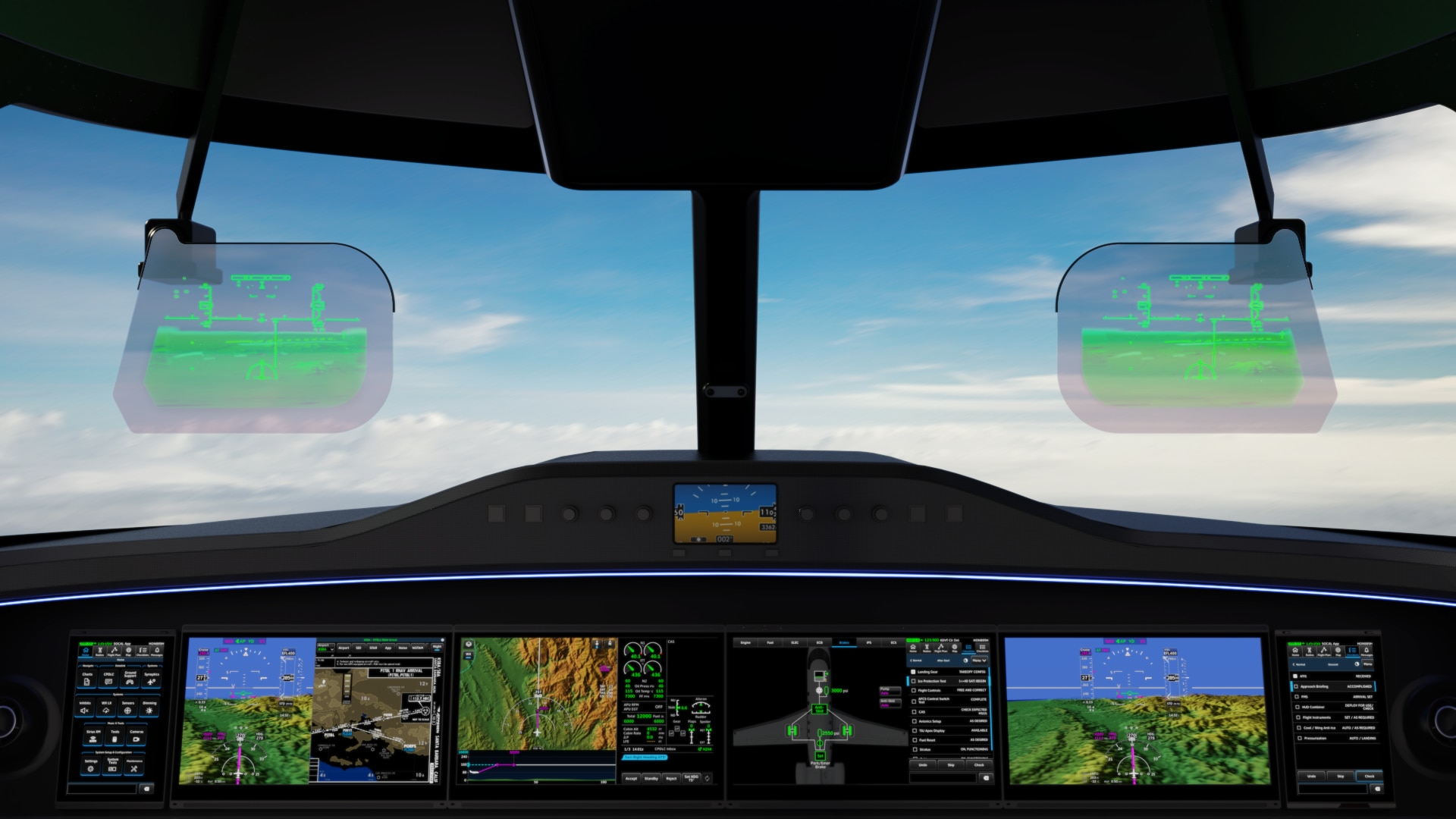 Showcasing next‑generation avionics technology designed to improve visibility, decision‑making, and operational safety during daytime flight.