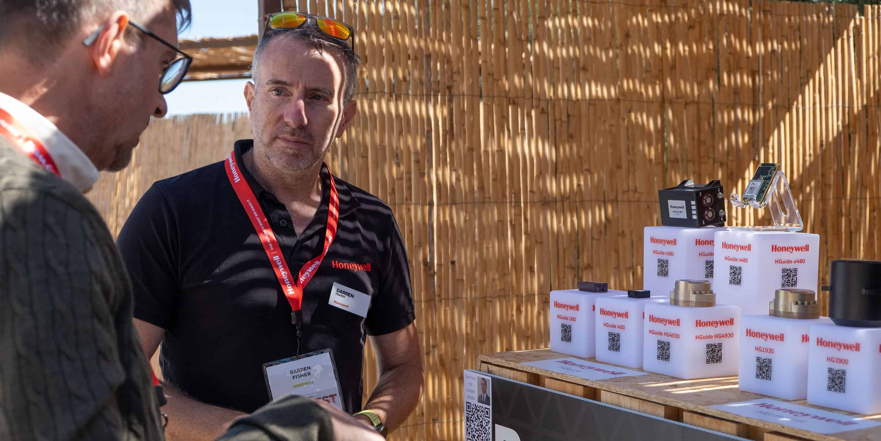 Showcase of HON Aero sensors and advanced components arranged for demonstration during an outdoor technical event focused on innovation.